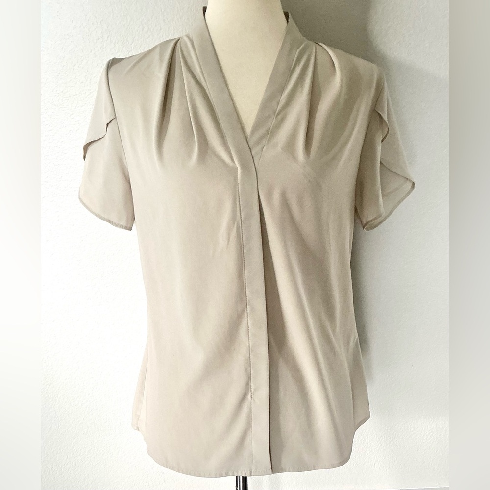 Calvin Klein Taupe Tulip Sleeve V Neck Blouse M